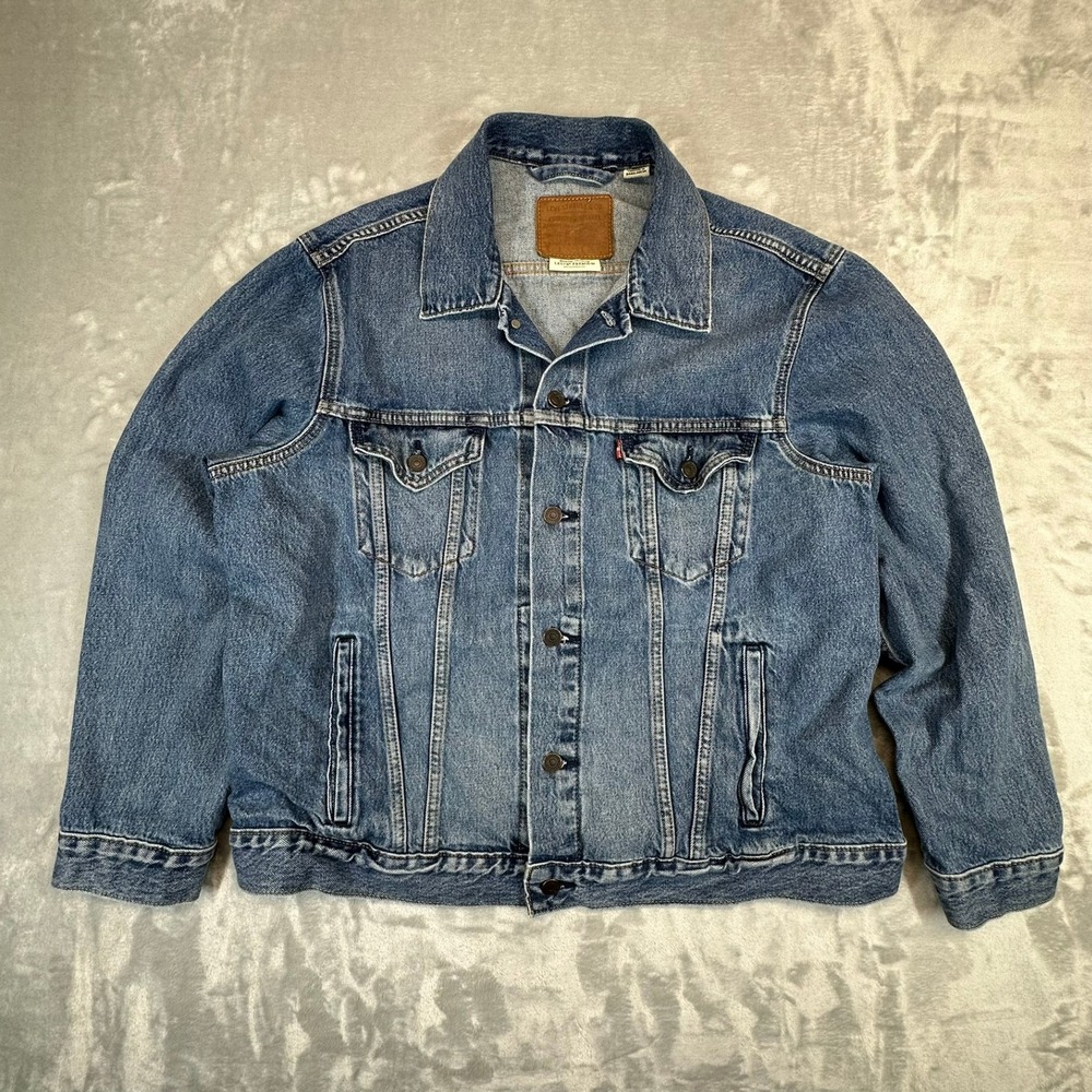 Levi's Denim Jacket Mens XL Blue‎ Premium Trucker Button Front Medium Wash